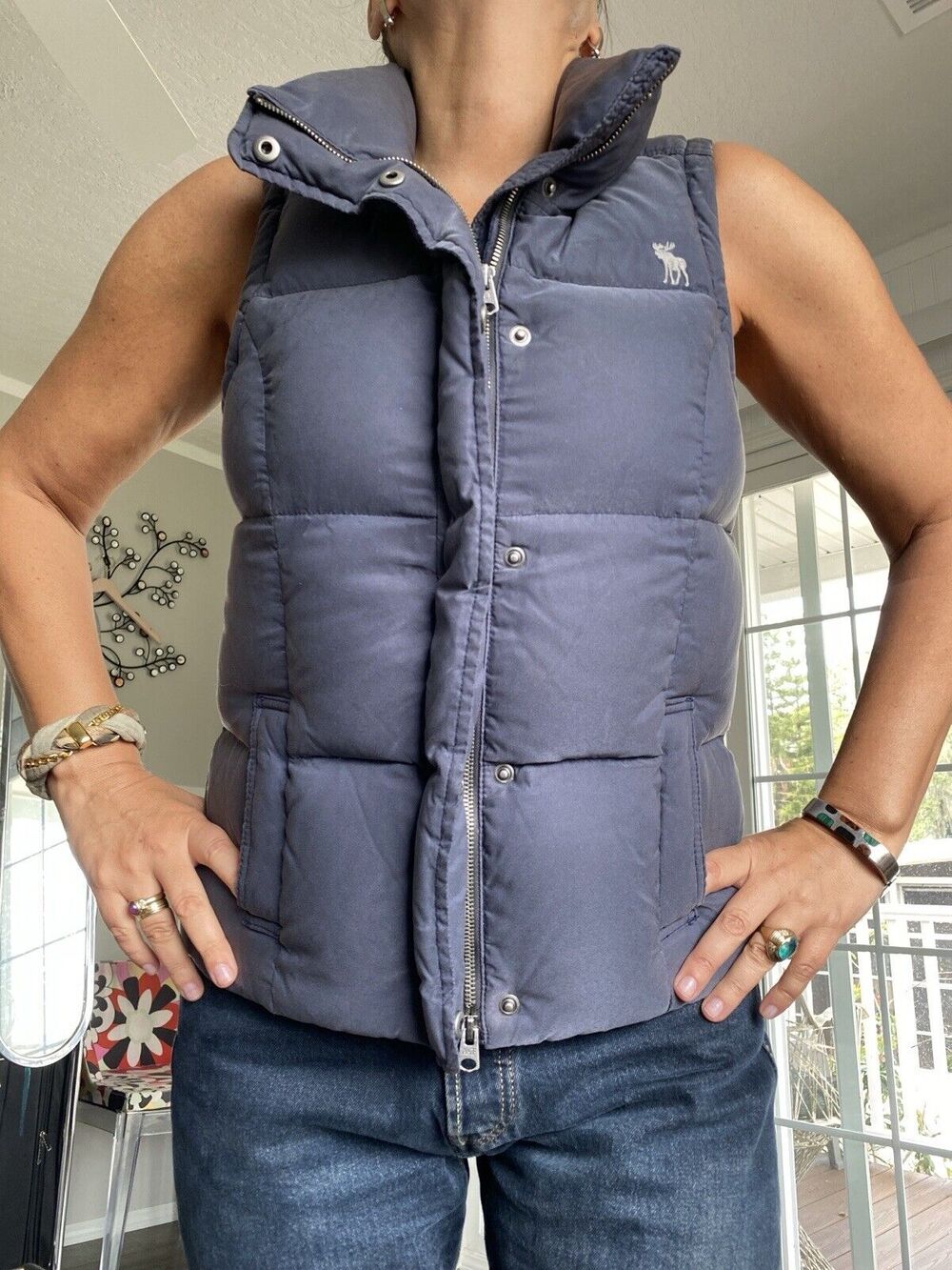 Abercrombie & Fitch Vest jacket Prussian Blue Full Zip Comfort Down Blend L